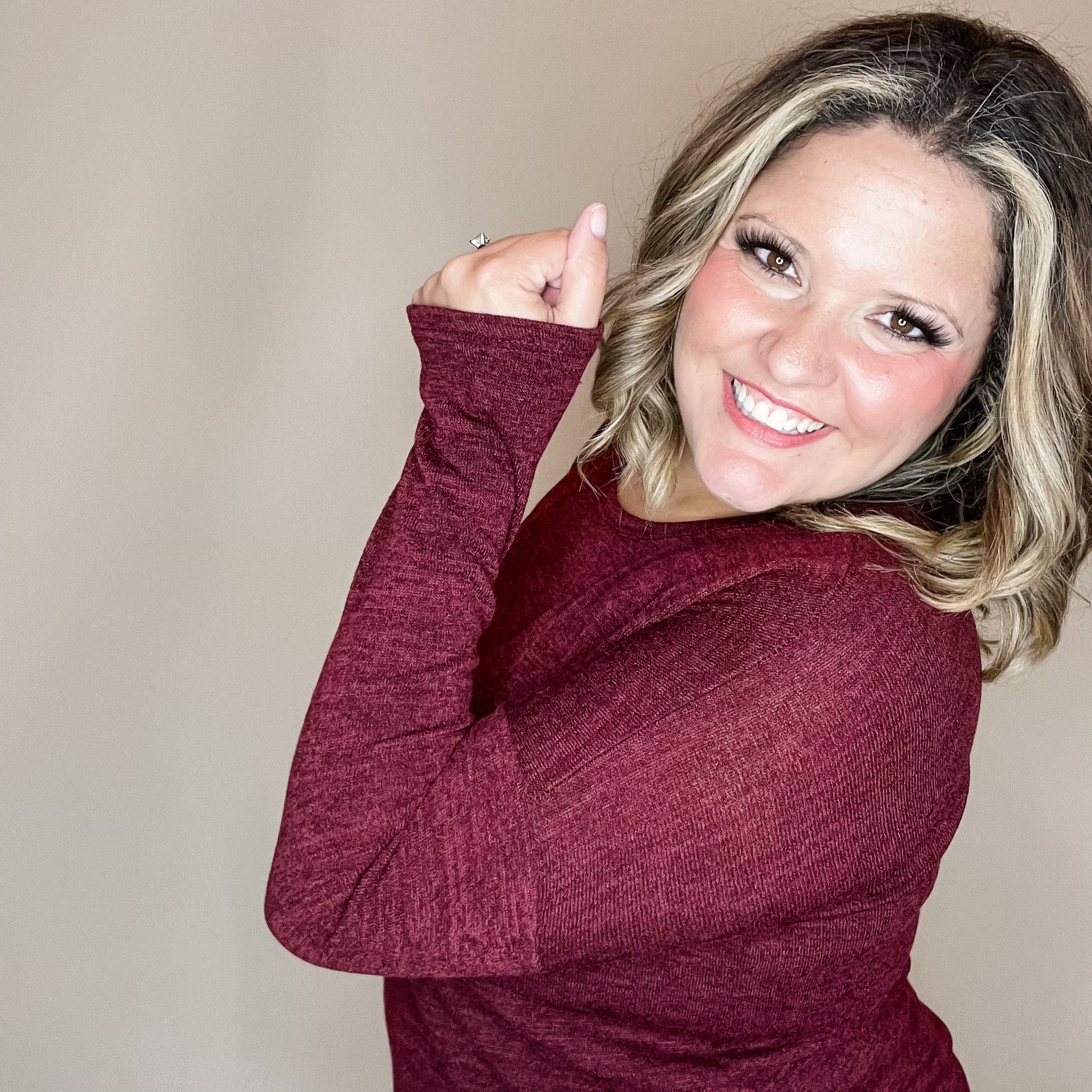 "In Every Color" Long Sleeve Round Neck (Burgundy)