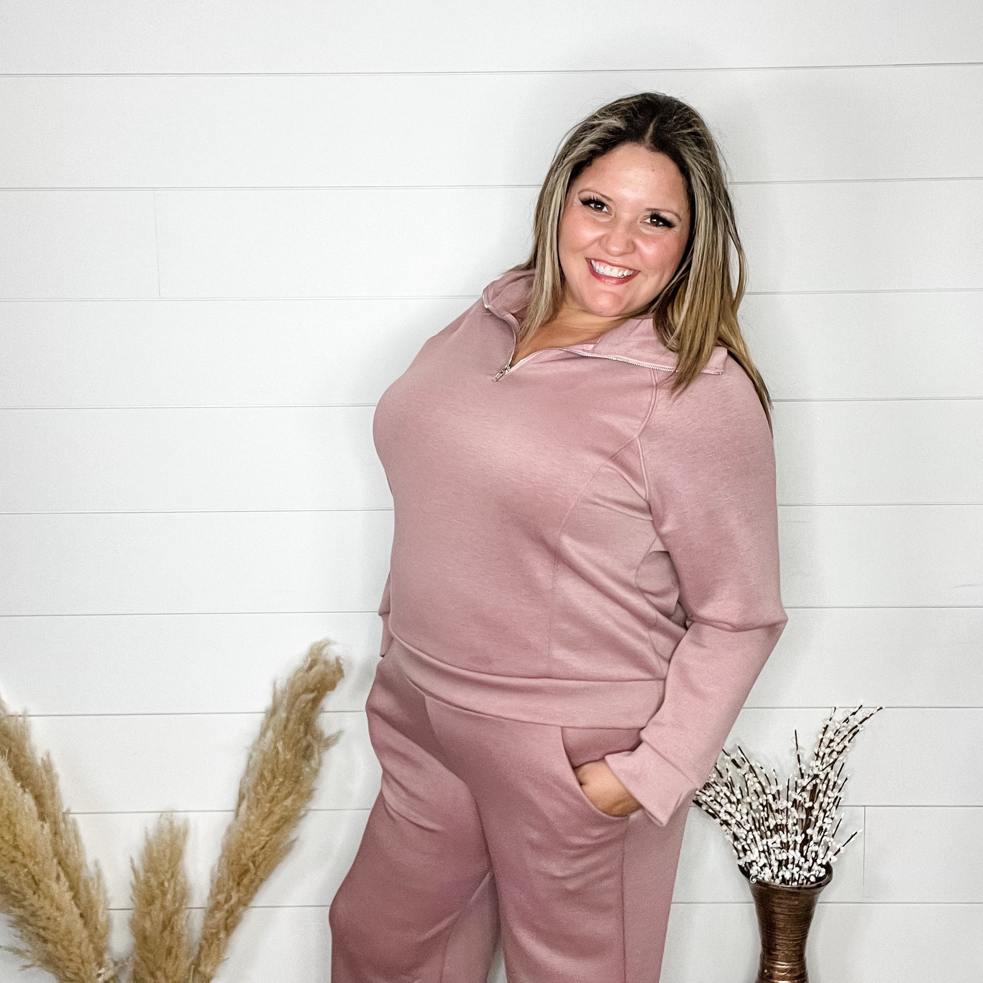 "In Flight" Half Zip Pullover (Mauve)