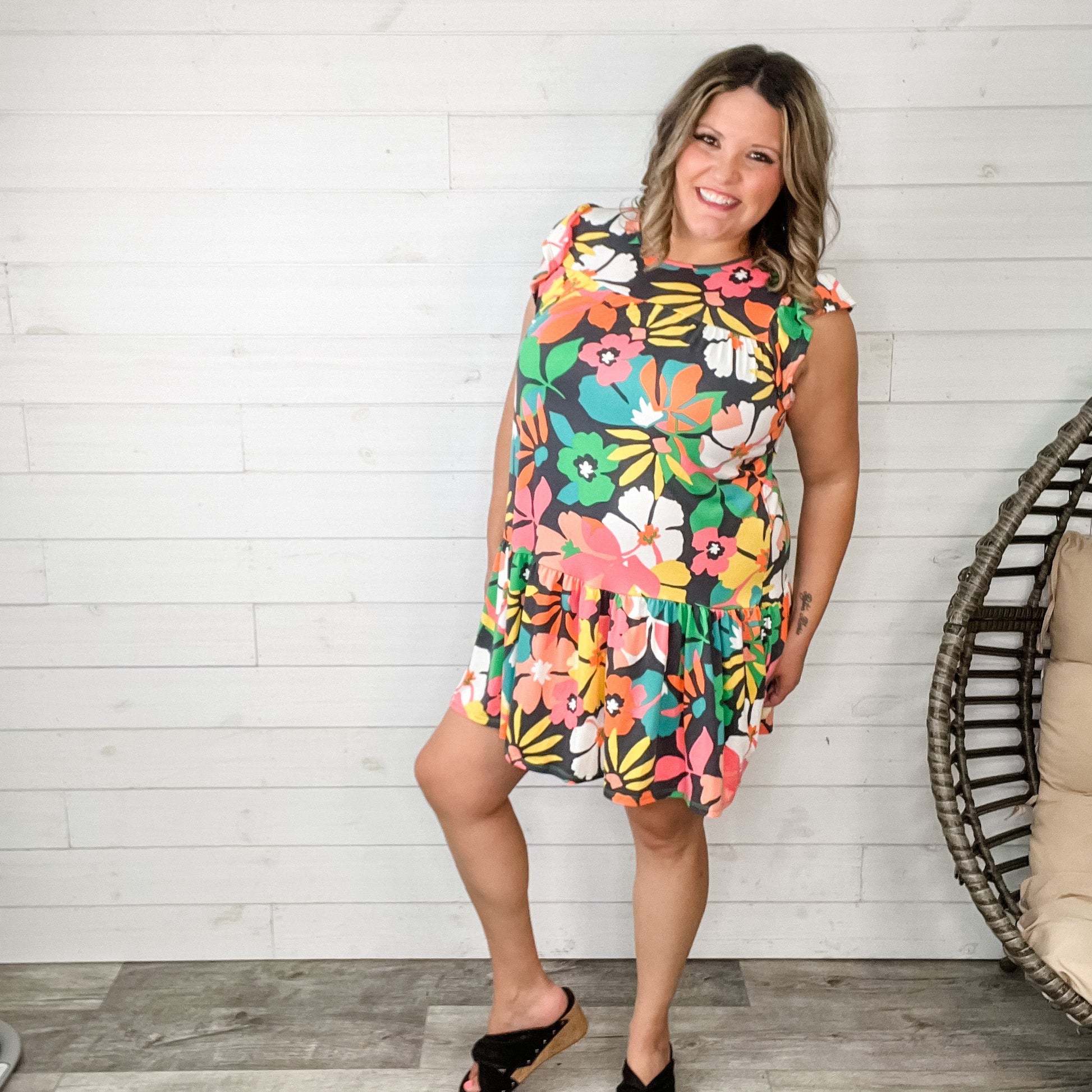 "In The Middle" Ruffle Cap Sleeve Dress