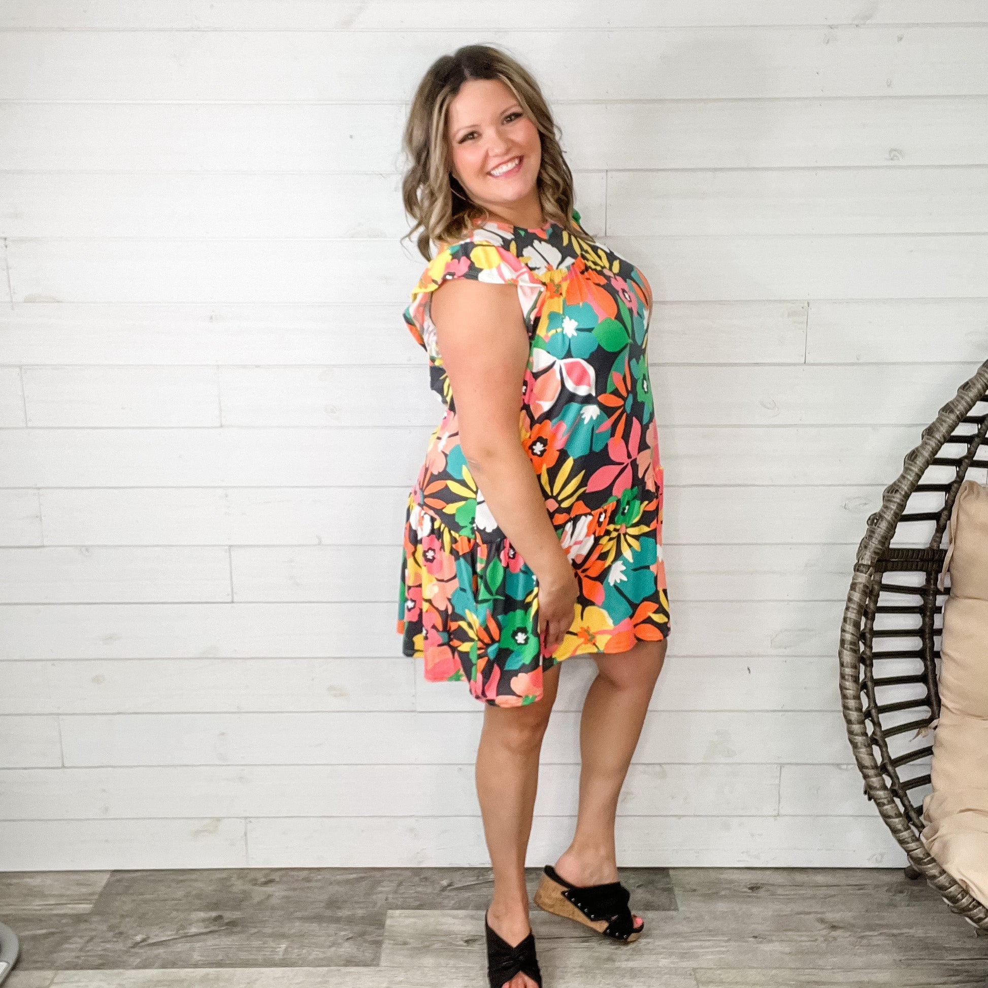 "In The Middle" Ruffle Cap Sleeve Dress