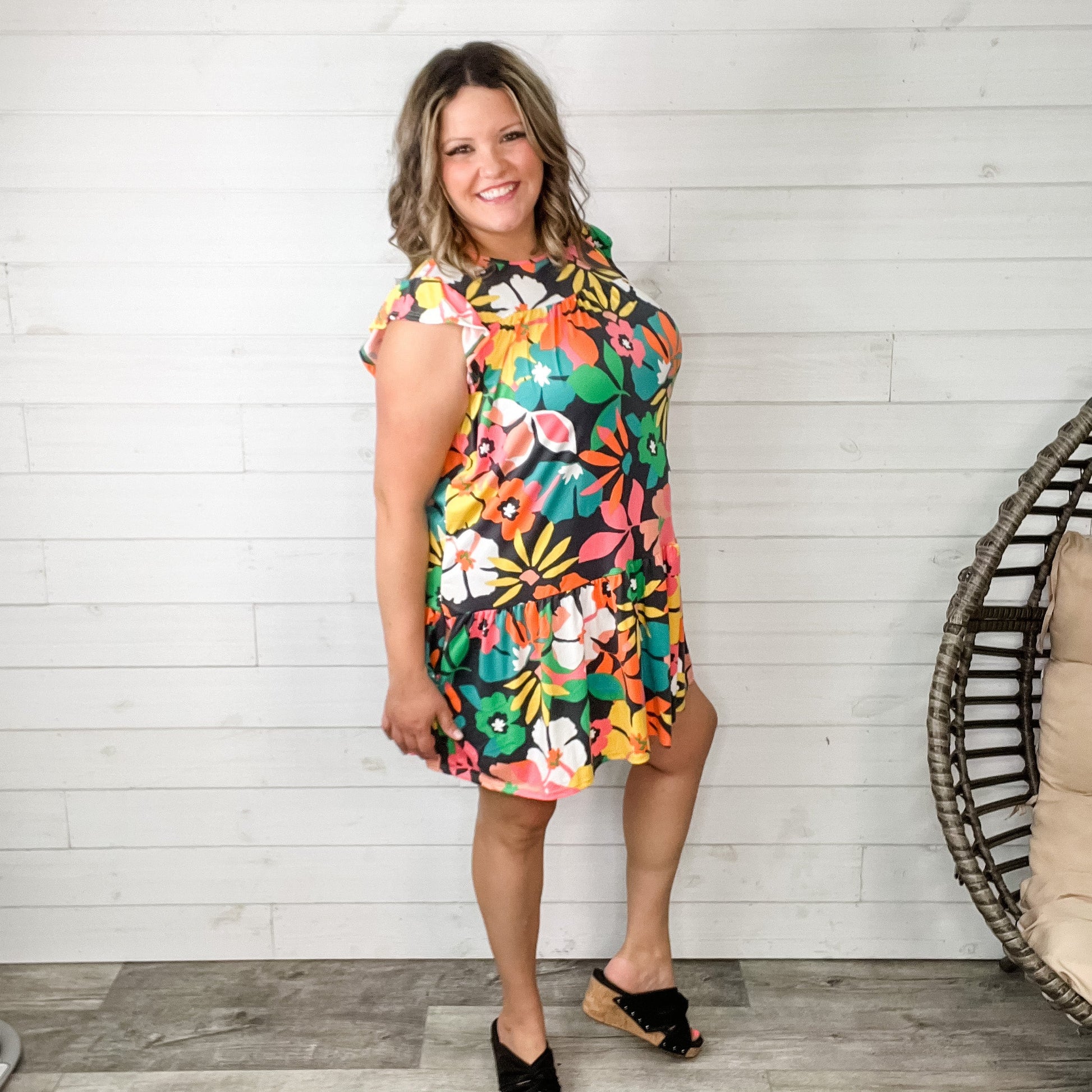 "In The Middle" Ruffle Cap Sleeve Dress