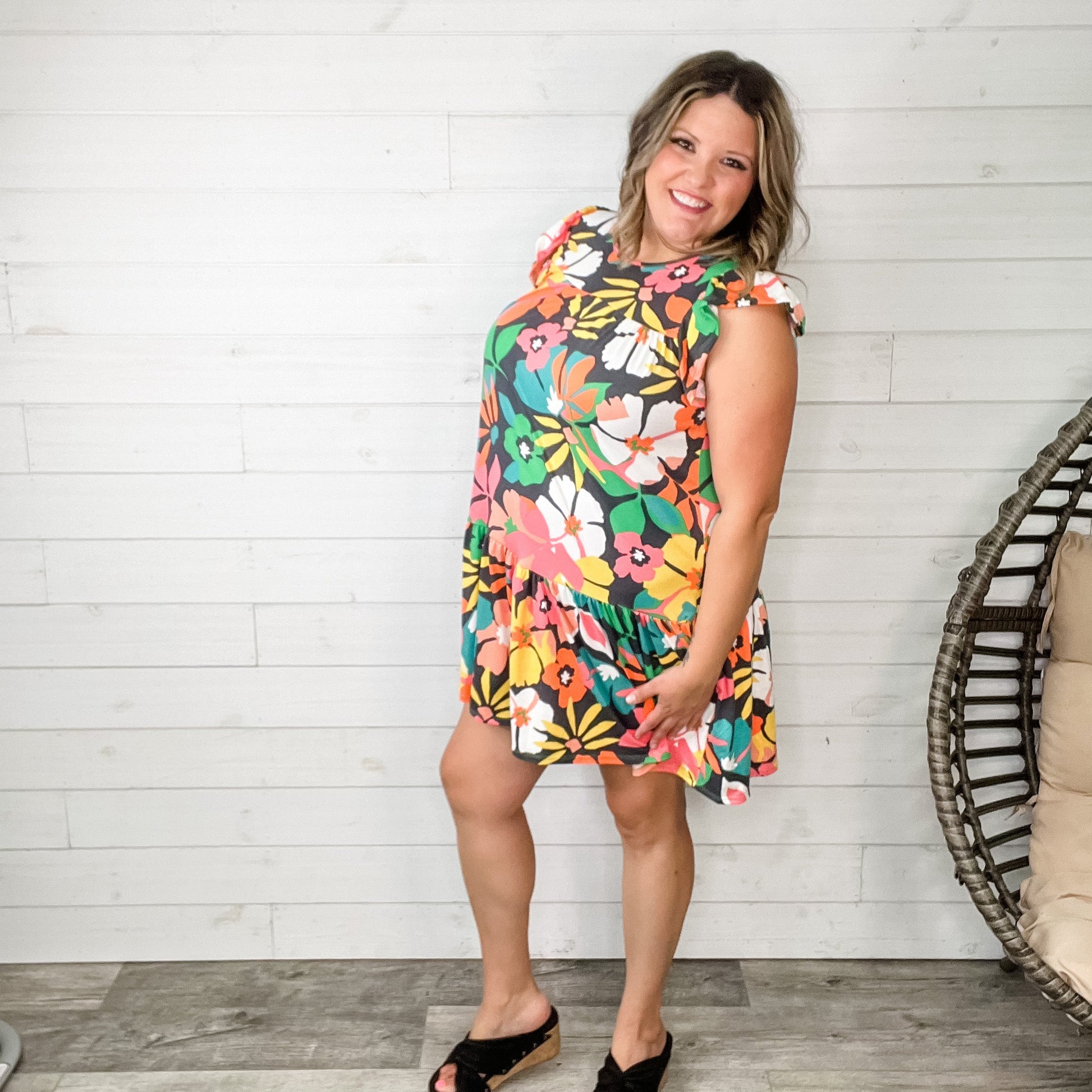 "In The Middle" Ruffle Cap Sleeve Dress