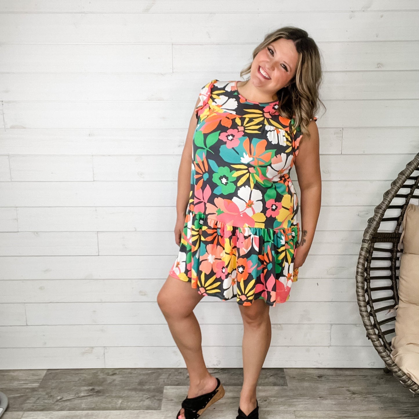 "In The Middle" Ruffle Cap Sleeve Dress