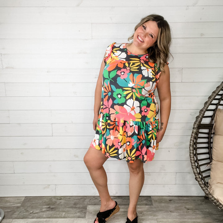 "In The Middle" Ruffle Cap Sleeve Dress