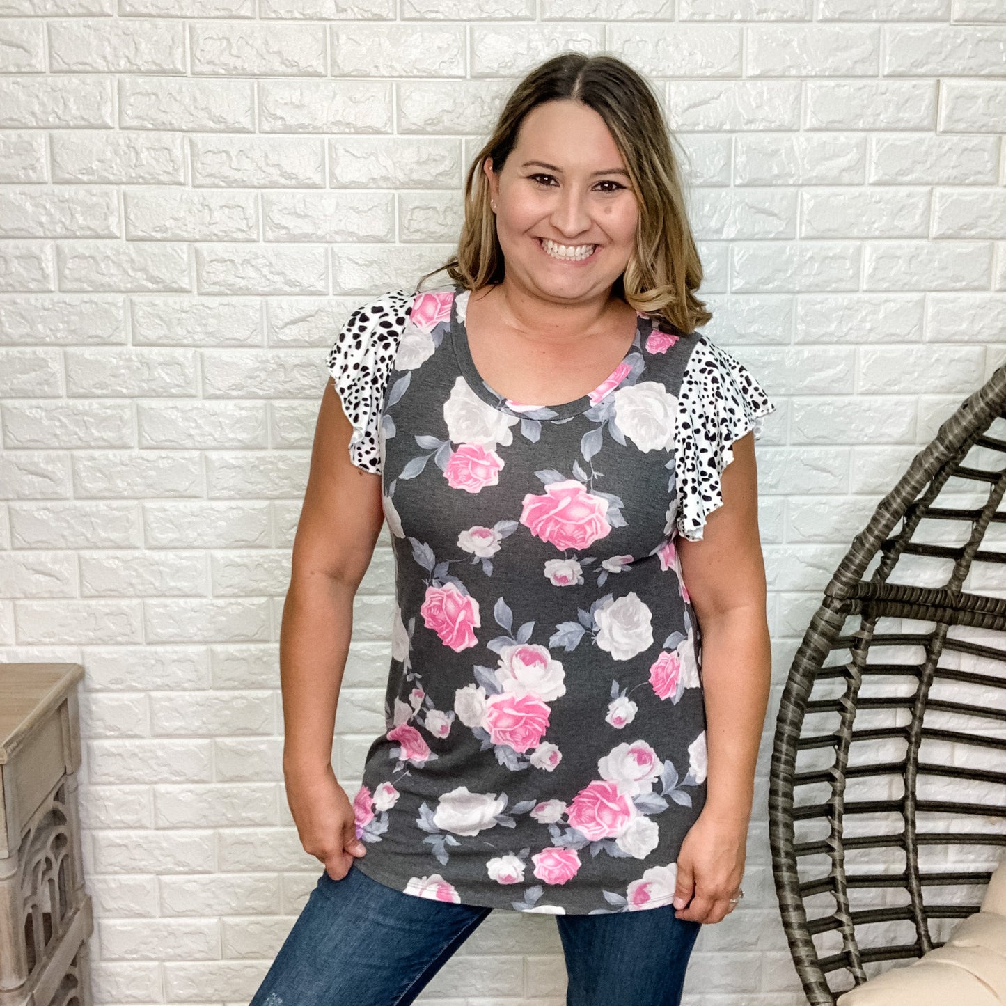 "Indie" Ruffle Cap Sleeve Floral Honey Me