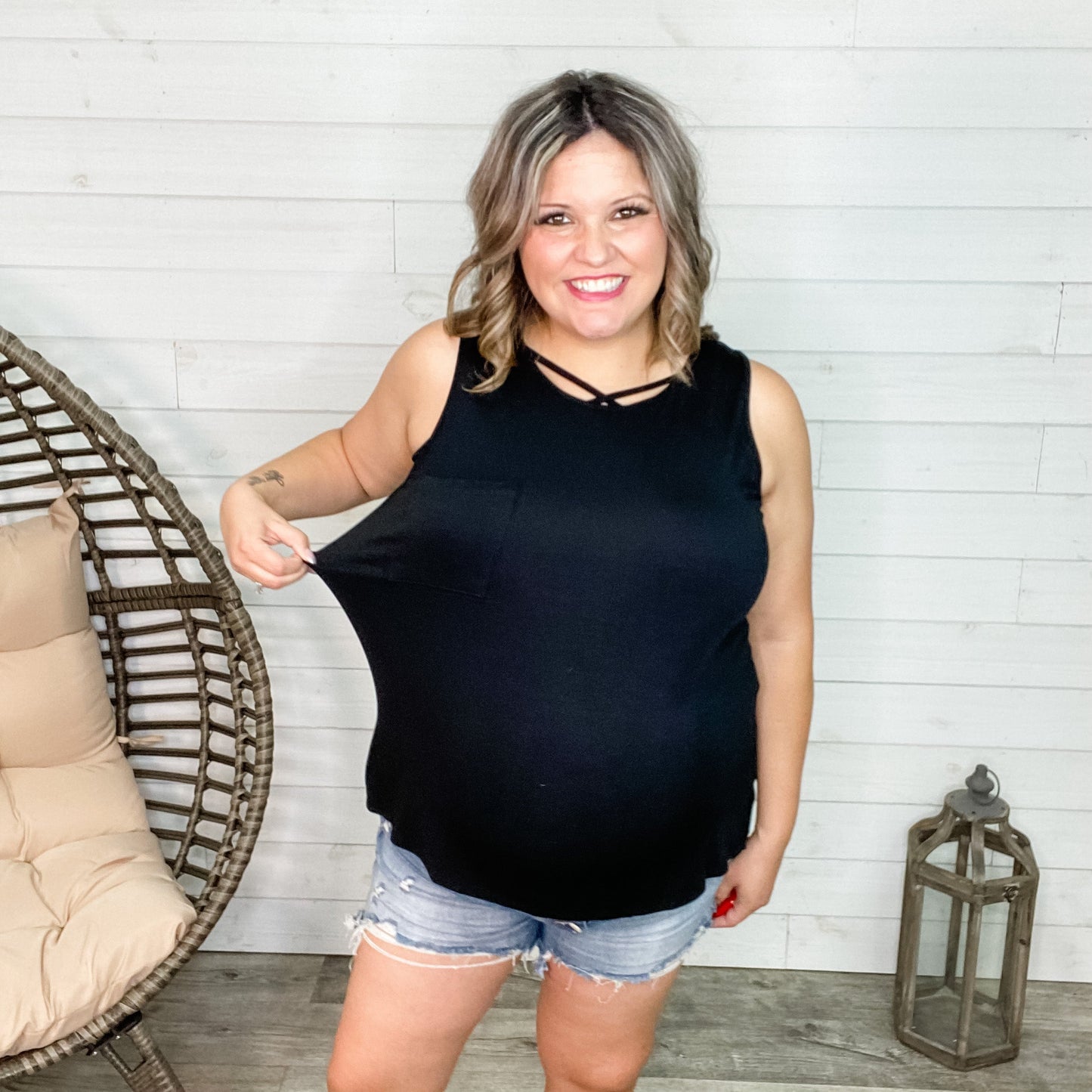 "It's A Good One" Relaxed Fit Tank with Pocket (Black)