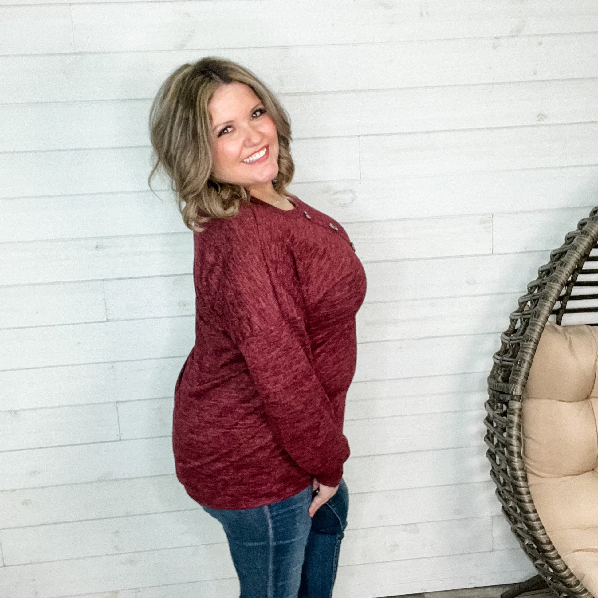 "Jaxon" Long Sleeve Round Neck with Faux Button Front