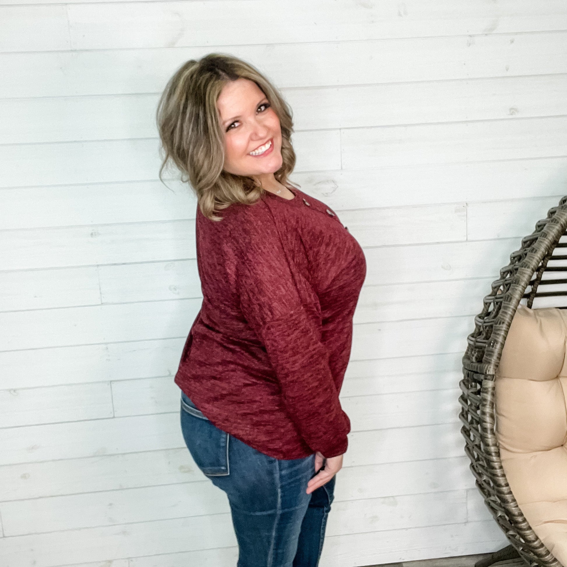 "Jaxon" Long Sleeve Round Neck with Faux Button Front