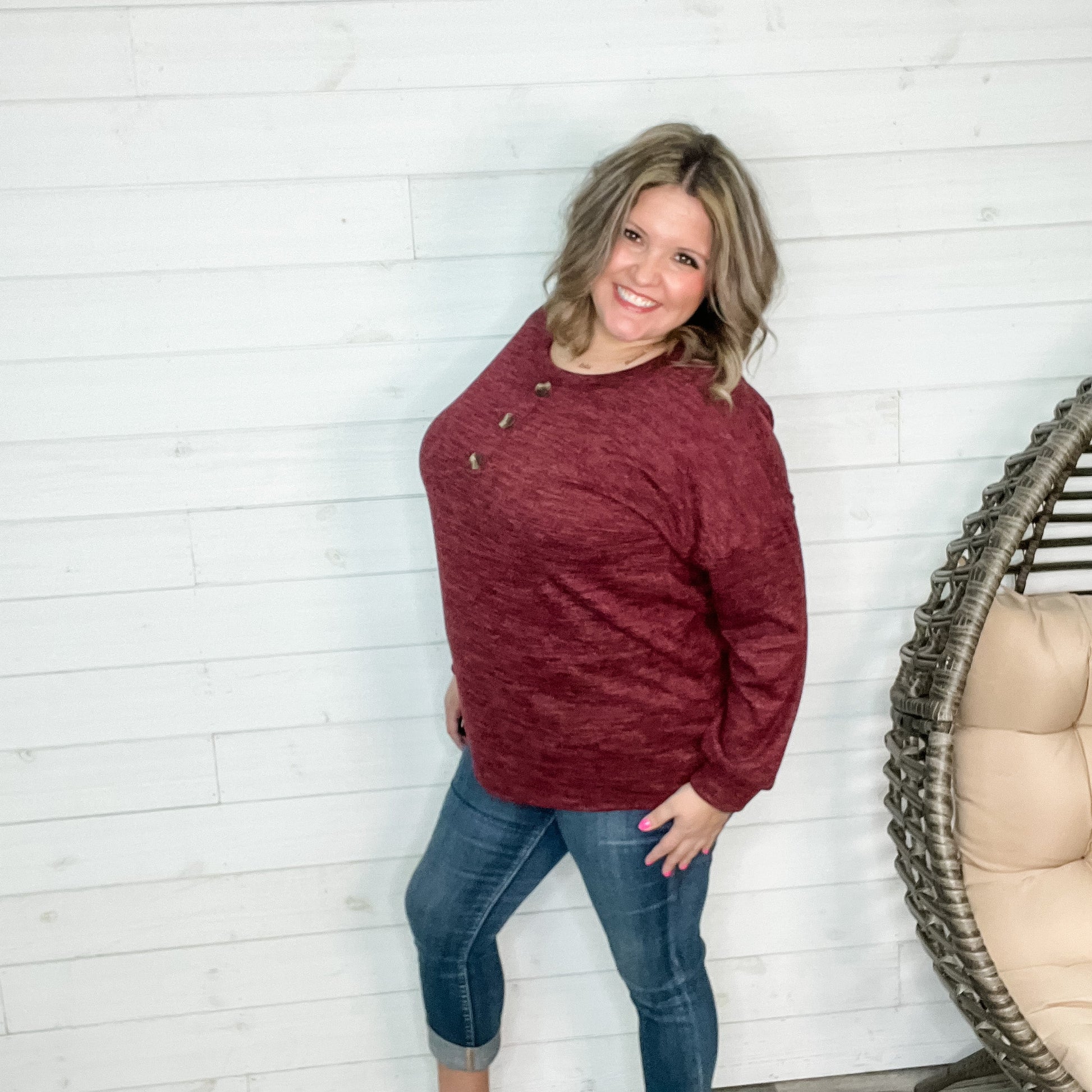 "Jaxon" Long Sleeve Round Neck with Faux Button Front