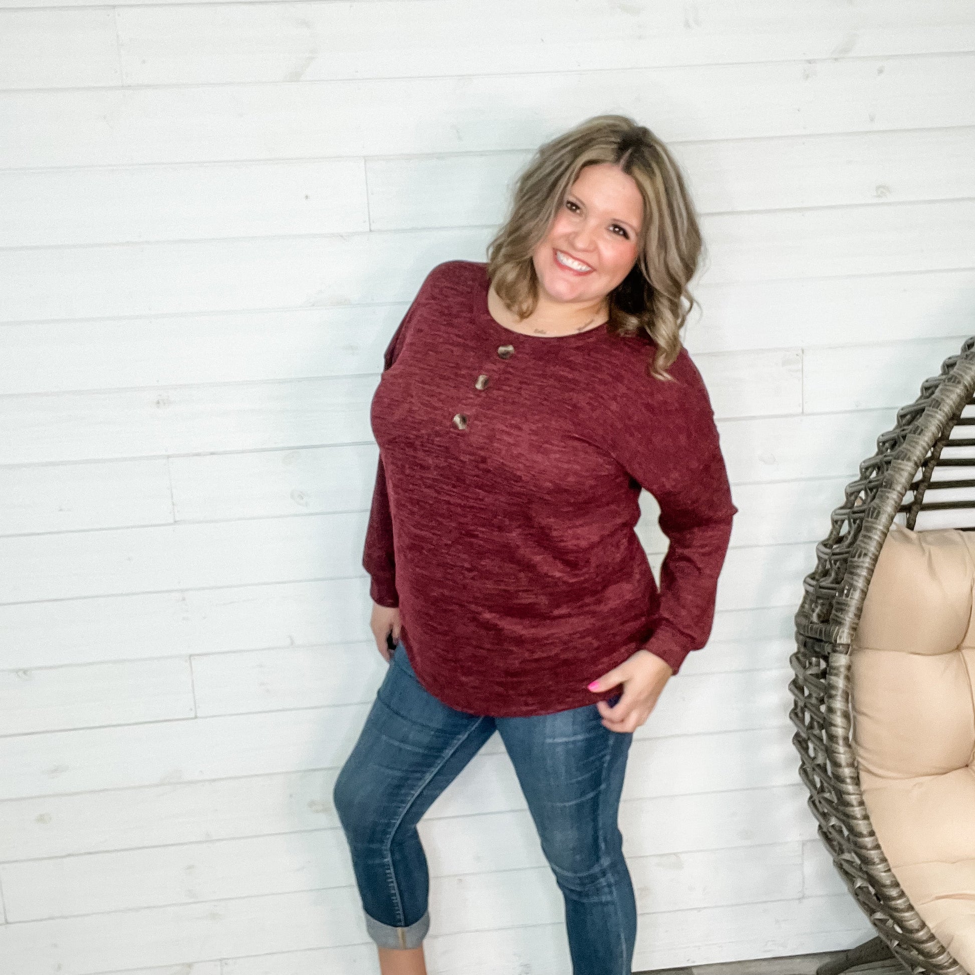 "Jaxon" Long Sleeve Round Neck with Faux Button Front