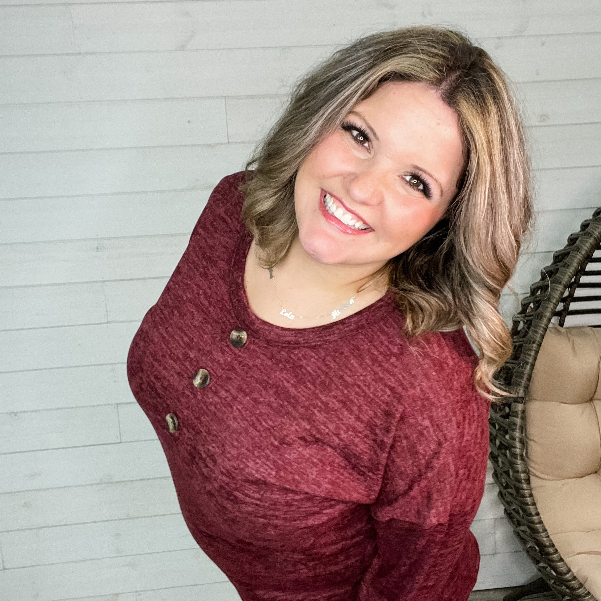 "Jaxon" Long Sleeve Round Neck with Faux Button Front