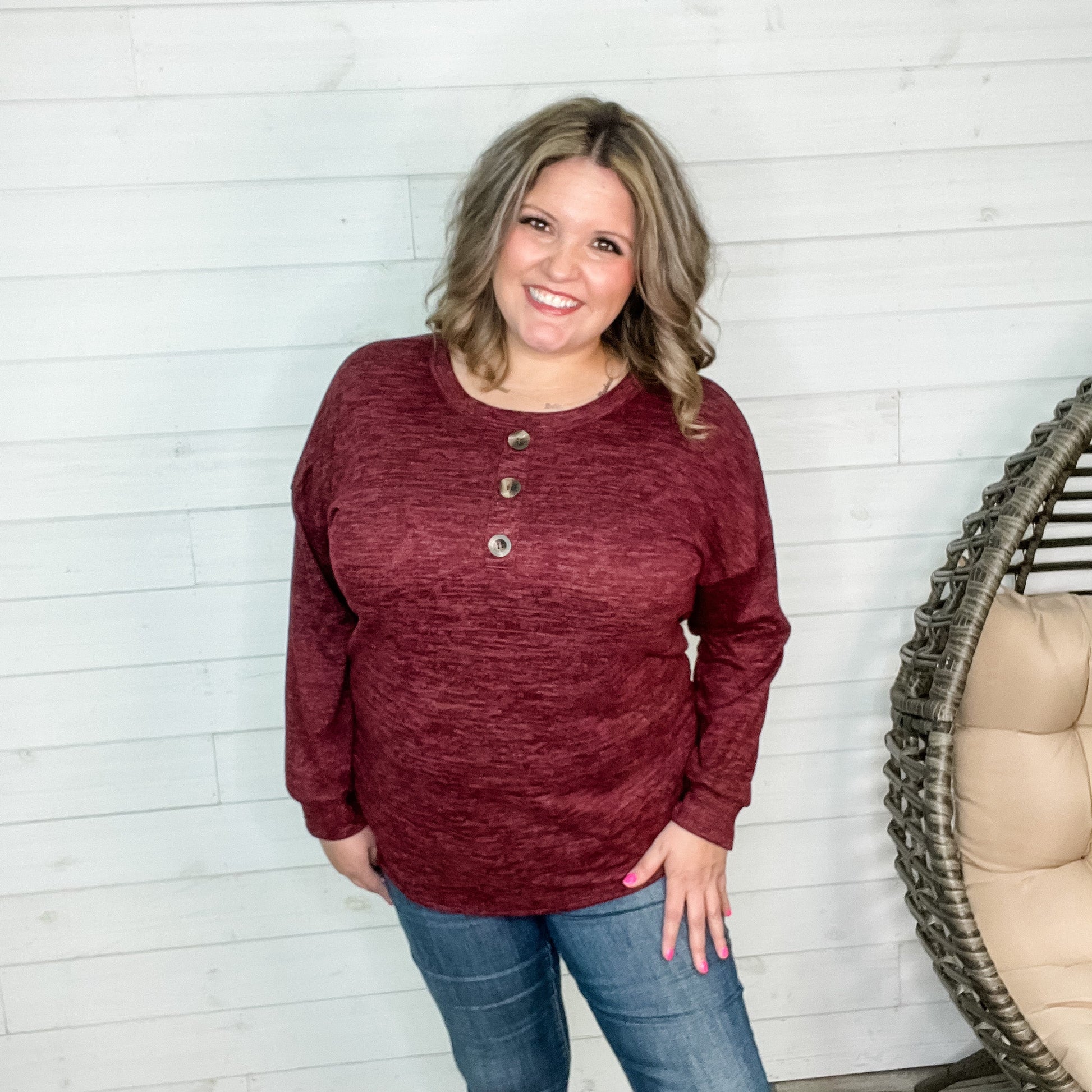 "Jaxon" Long Sleeve Round Neck with Faux Button Front