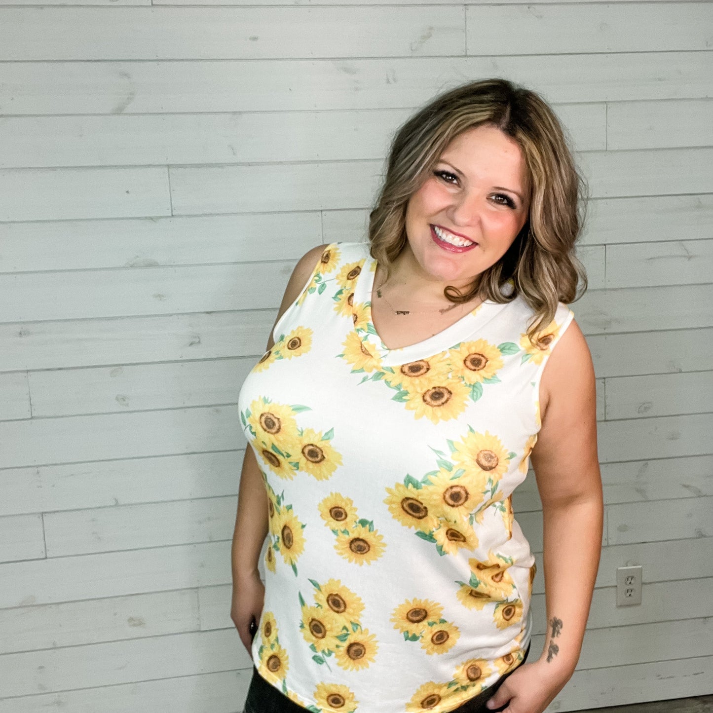 "Jayda" Sunflower Sleeveless V Neck