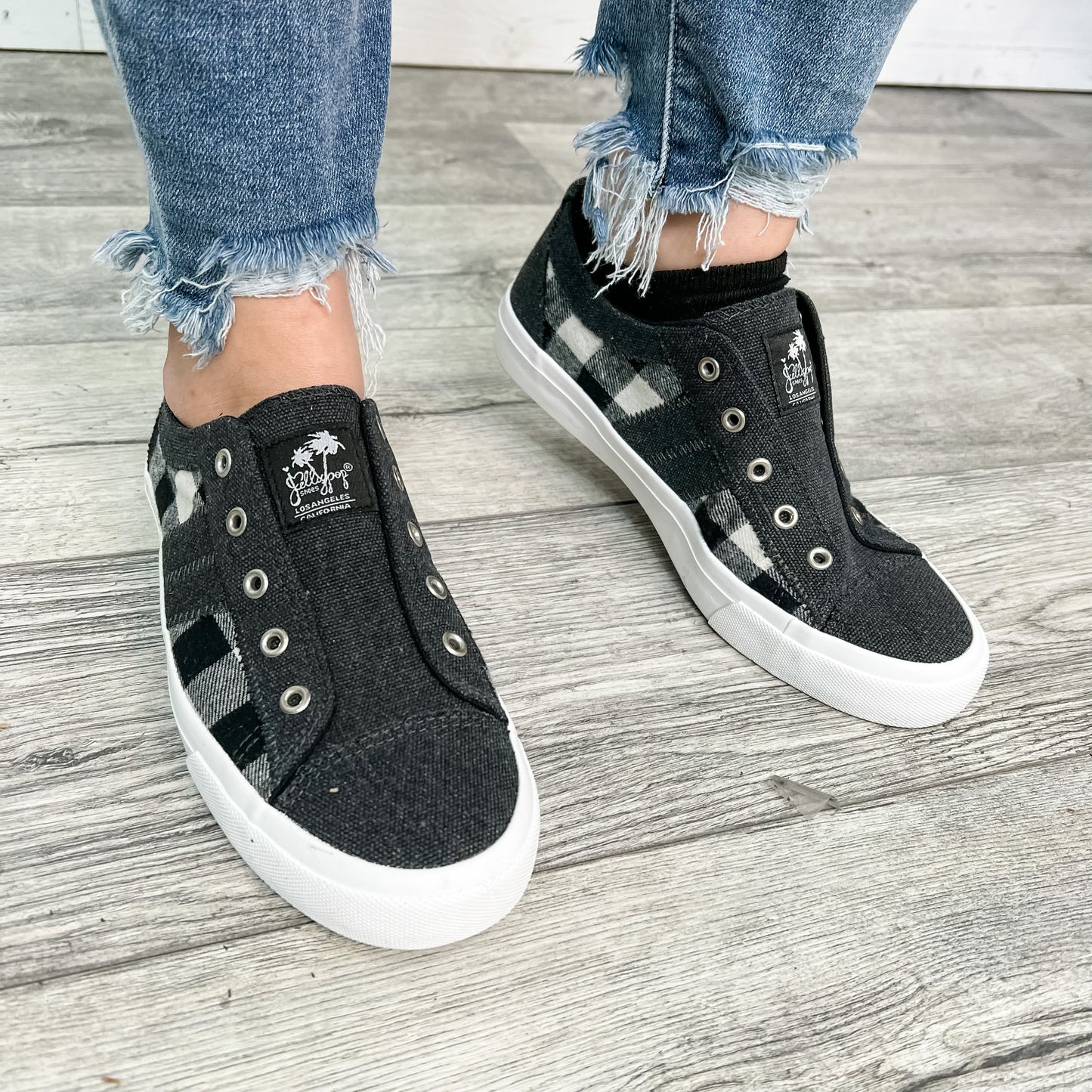 Jellypop "Elite" Black & Beige Plaid Slip on Sneaker