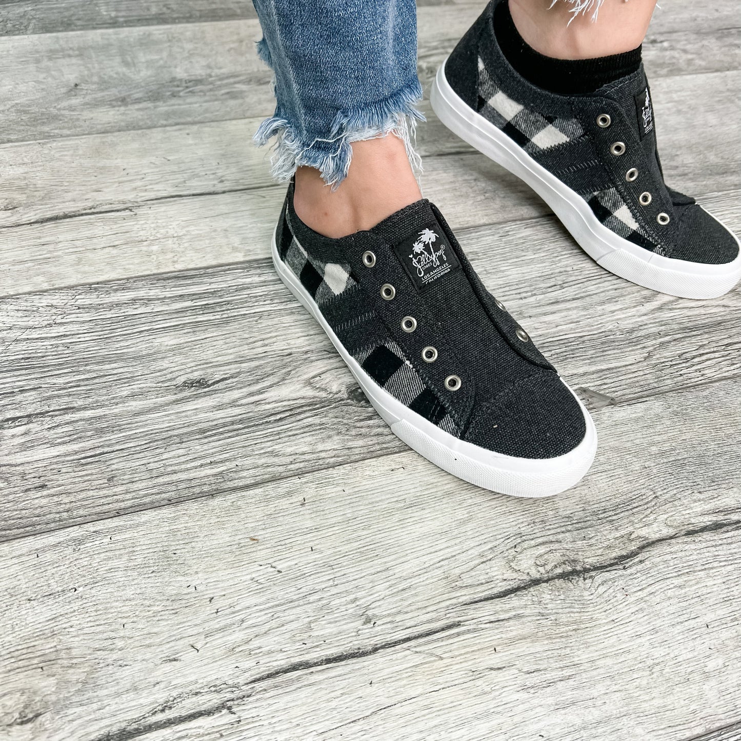 Jellypop "Elite" Black & Beige Plaid Slip on Sneaker