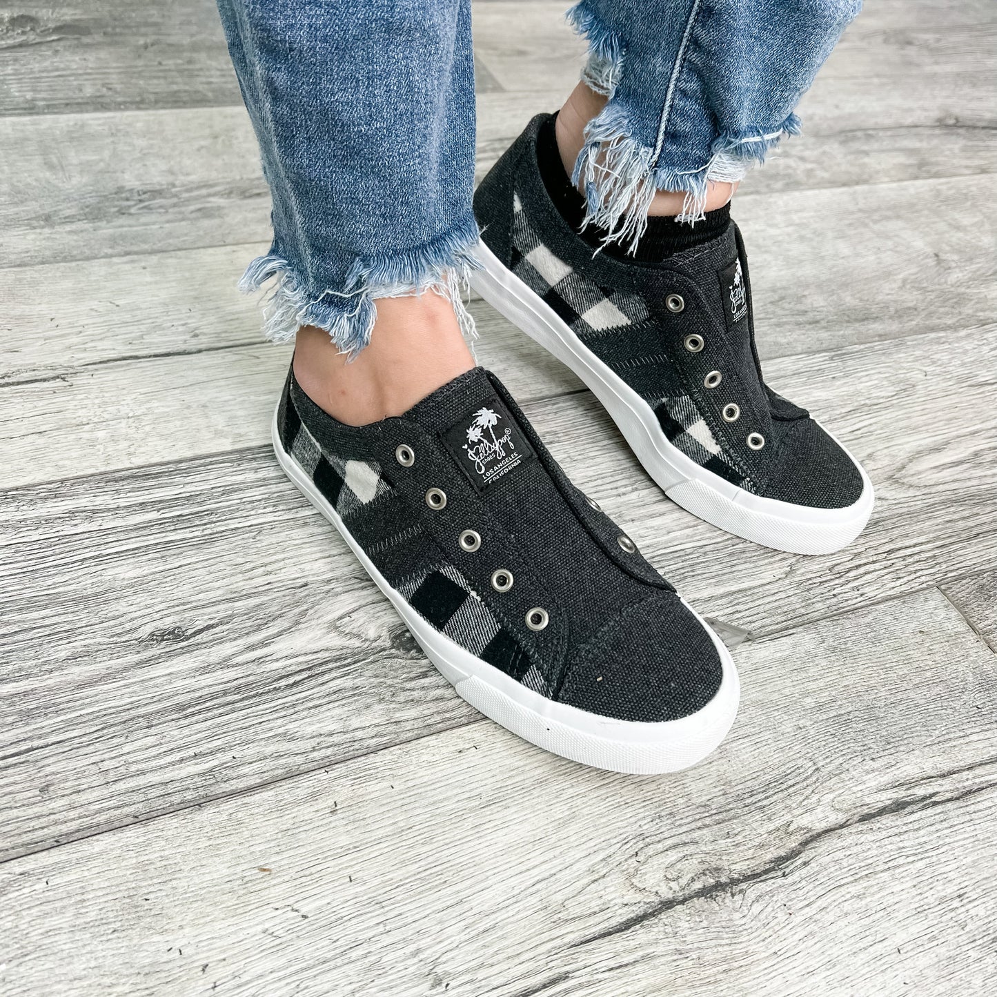 Jellypop "Elite" Black & Beige Plaid Slip on Sneaker