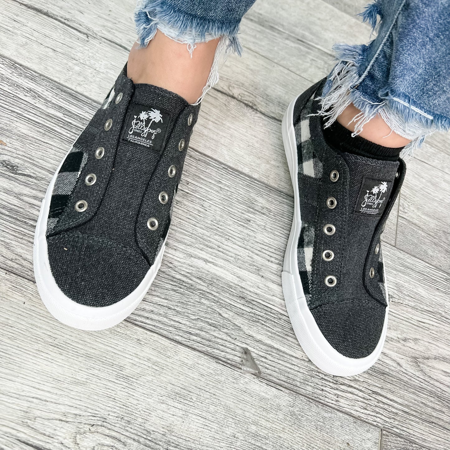 Jellypop "Elite" Black & Beige Plaid Slip on Sneaker