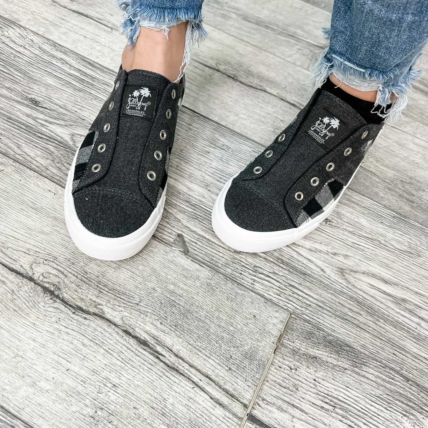 Jellypop "Elite" Black & Beige Plaid Slip on Sneaker
