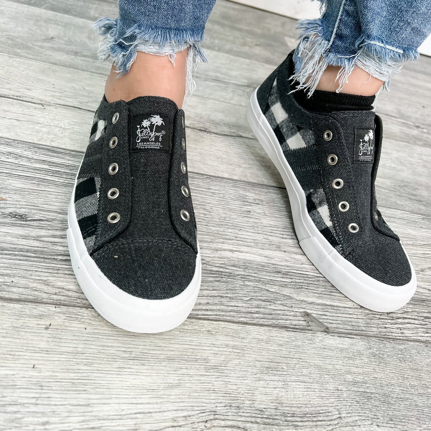 Jellypop "Elite" Black & Beige Plaid Slip on Sneaker