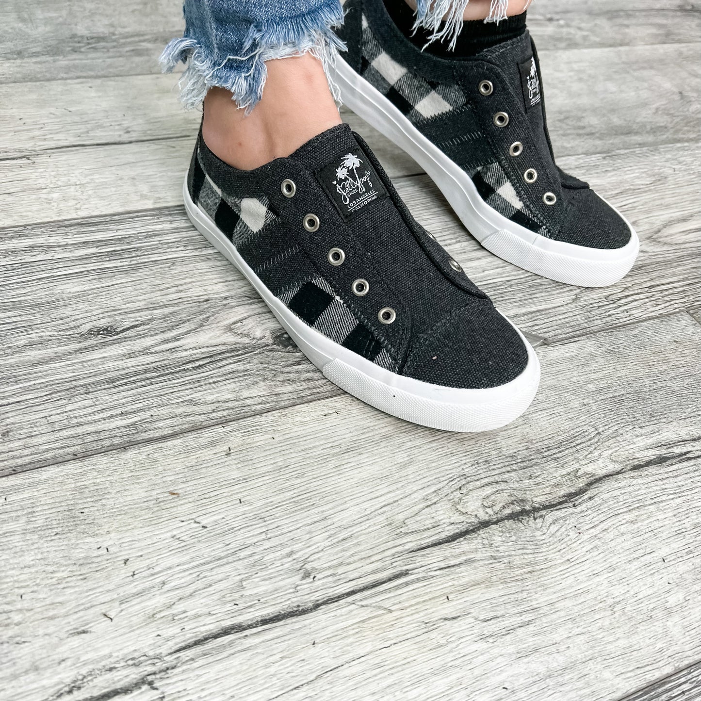 Jellypop "Elite" Black & Beige Plaid Slip on Sneaker