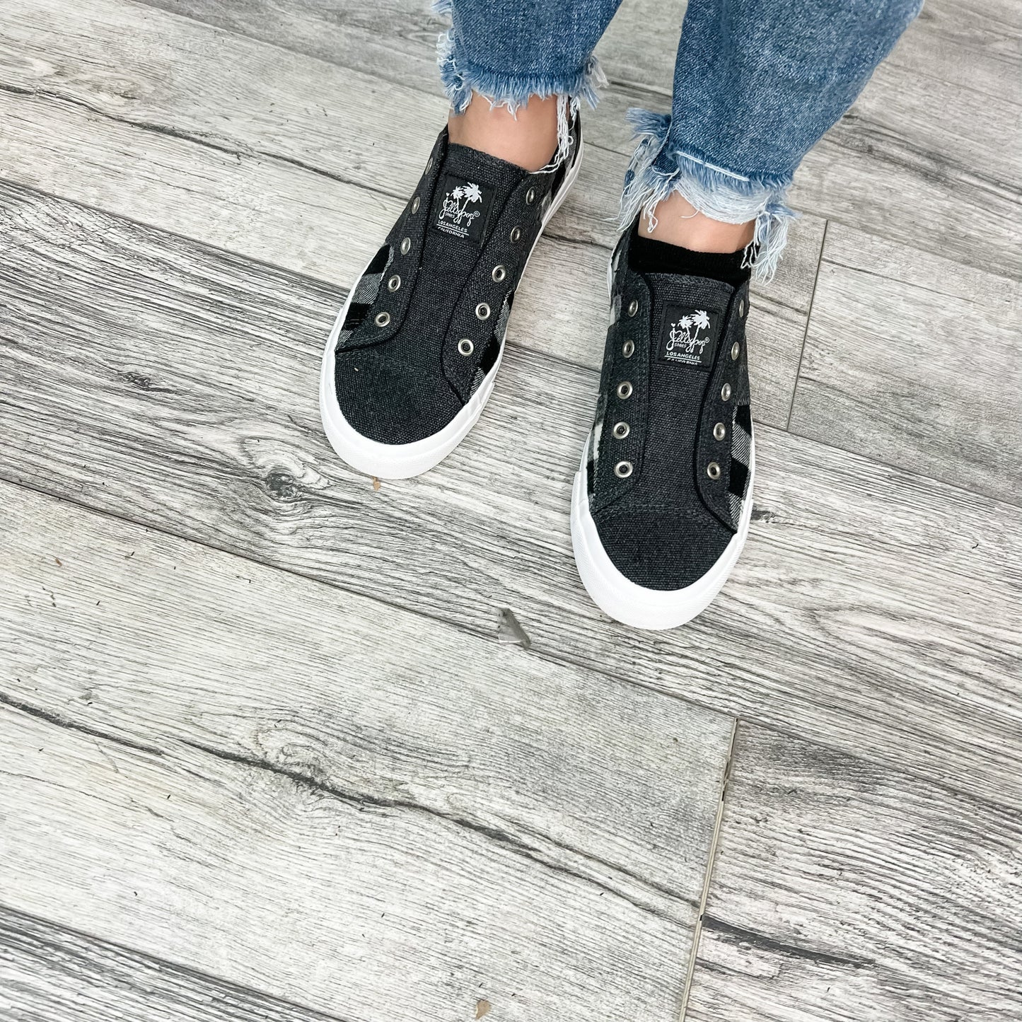 Jellypop "Elite" Black & Beige Plaid Slip on Sneaker