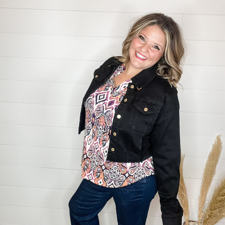 Judy Blue Black Jean Jacket with gold darts