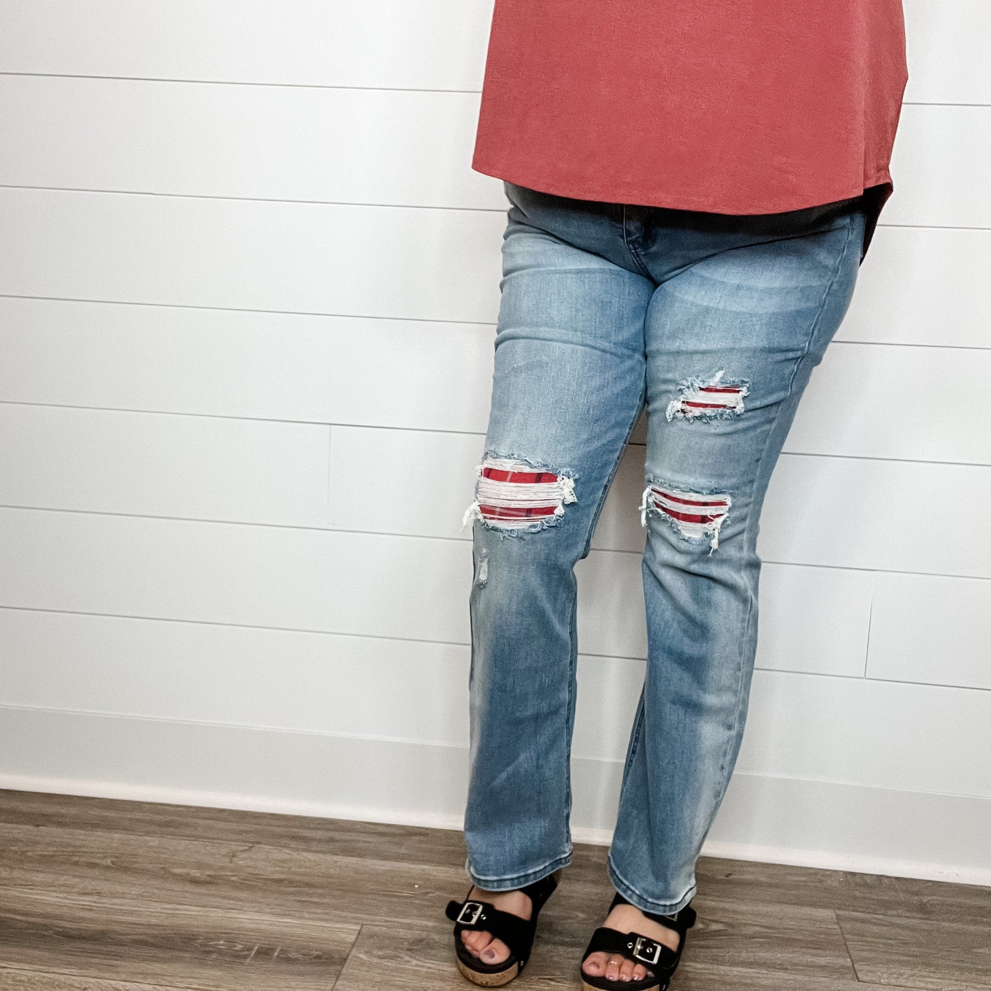 Judy Blue "Buffy" Buffalo Plaid Patch Bootcut Jeans