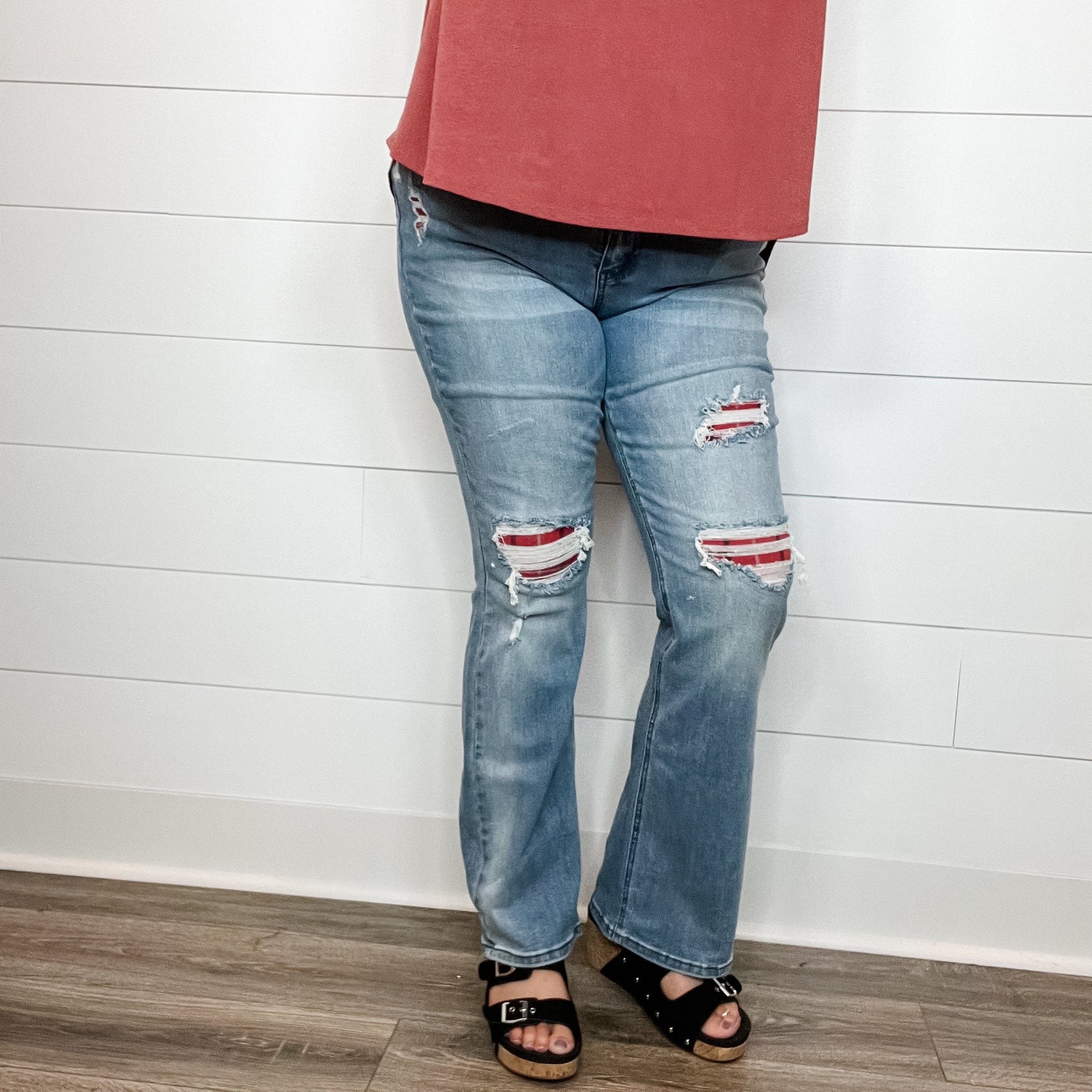 Judy Blue "Buffy" Buffalo Plaid Patch Bootcut Jeans