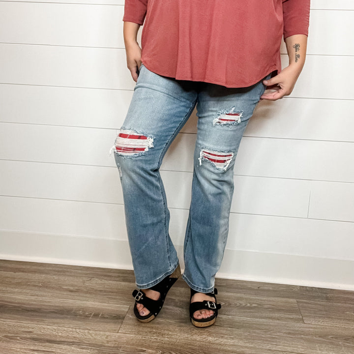 Judy Blue "Buffy" Buffalo Plaid Patch Bootcut Jeans