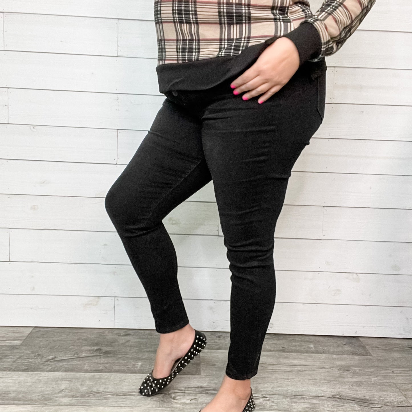 Judy Blue "Coal for Christmas" Black Buttonfly Skinny Jeans