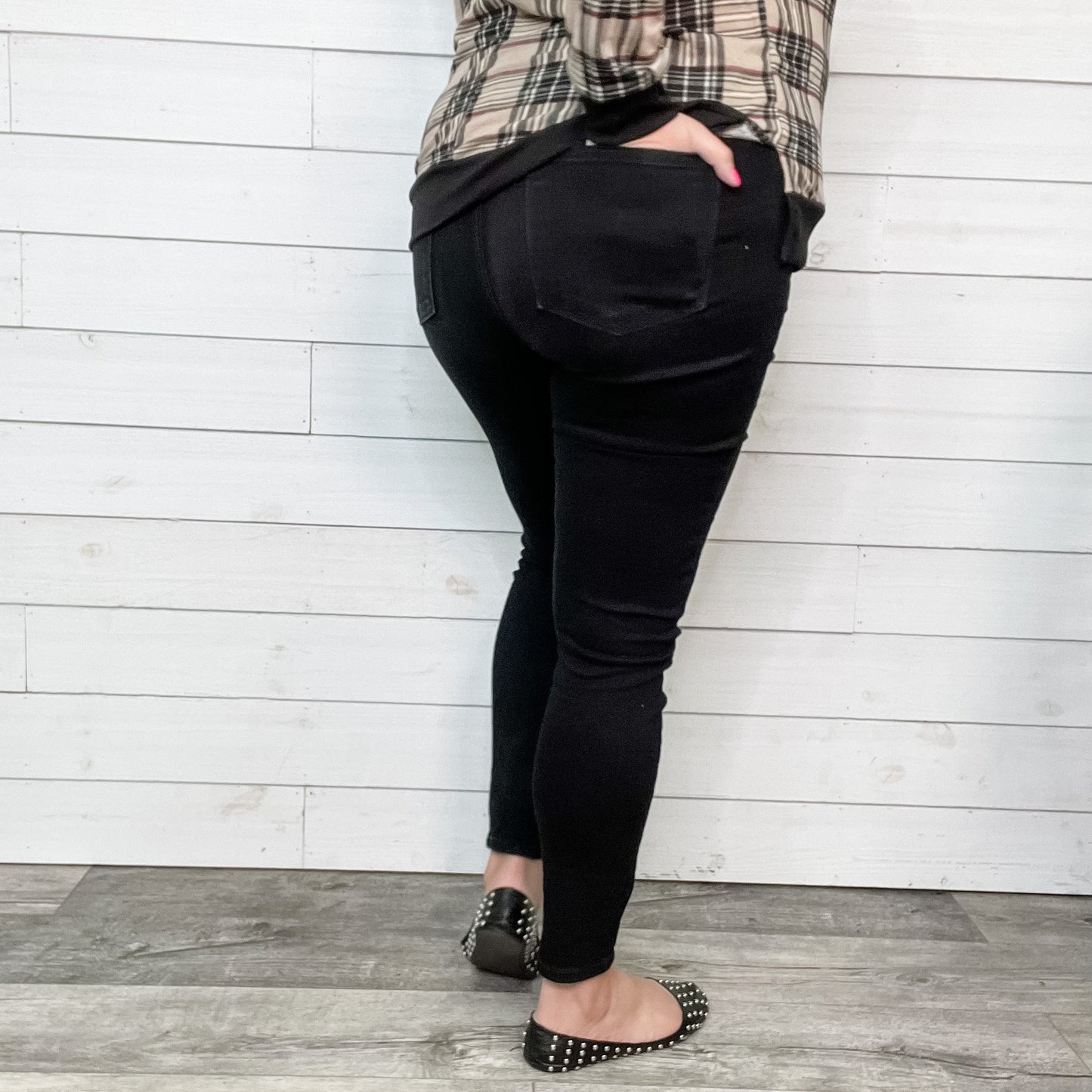 Judy Blue "Coal for Christmas" Black Buttonfly Skinny Jeans