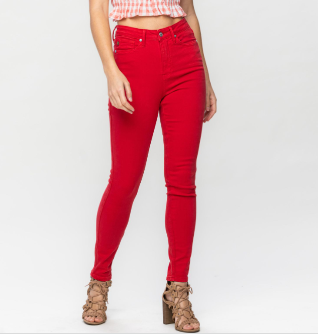 Judy Blue "Fire Engine" Red Tummy Control Skinny Jeans