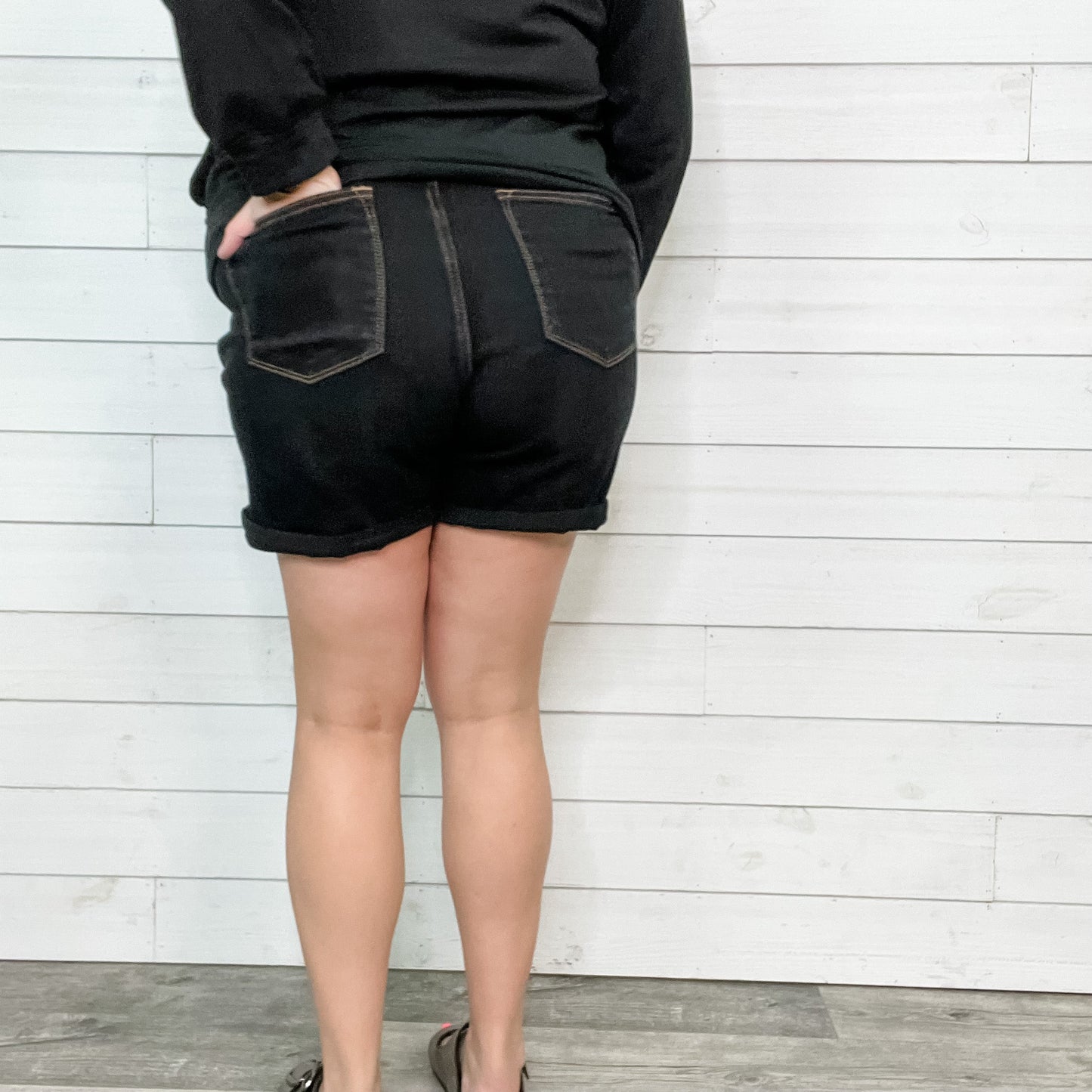 Judy Blue "Half Pint" Mid Thigh Black Shorts