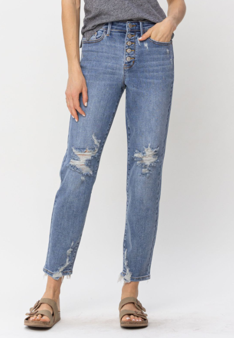 Judy Blue "Hey Geronimo" Buttonfly Boyfriend Jeans