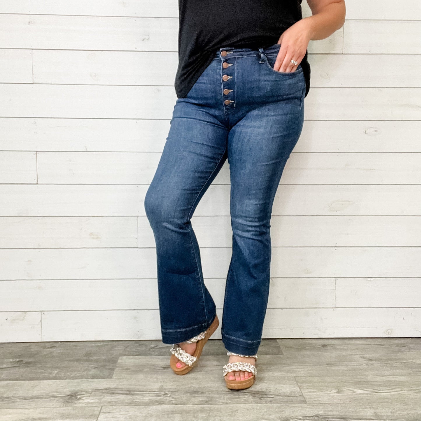 Judy Blue "Mouse Meet Cheese" Buttonfly Trouser Flares