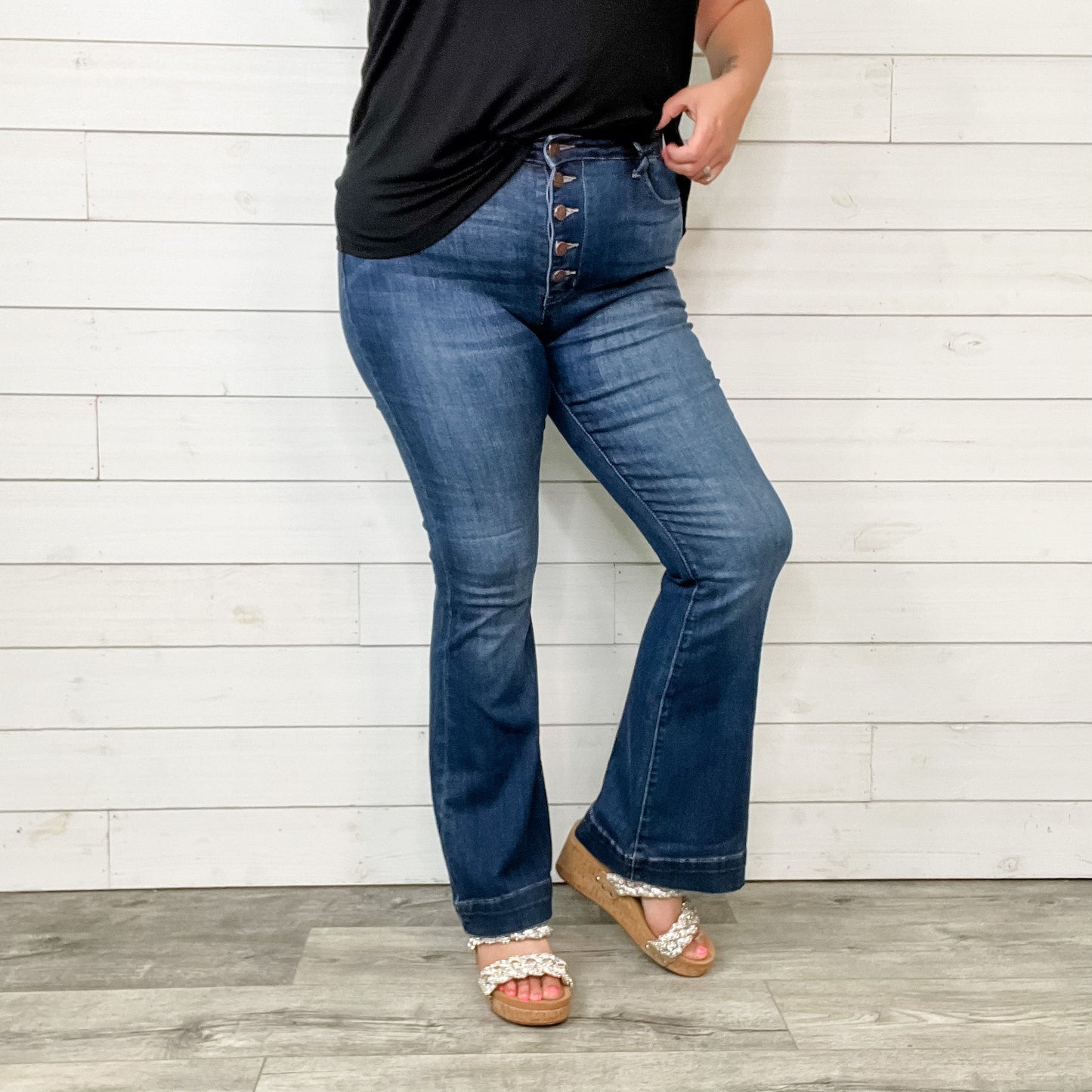 Judy Blue "Mouse Meet Cheese" Buttonfly Trouser Flares
