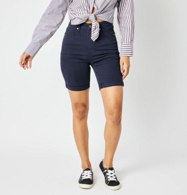 Judy Blue Navy Tummy Control Bermuda Shorts