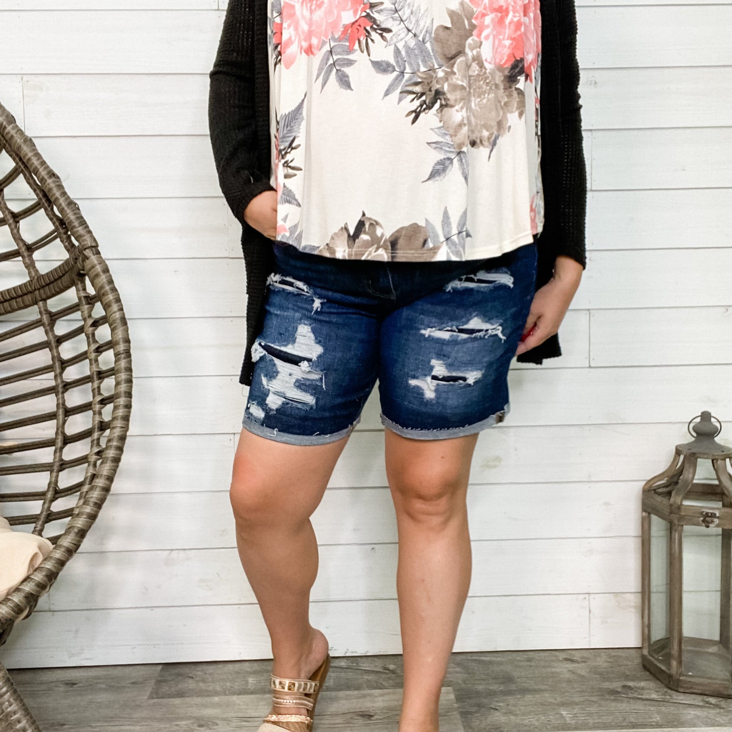 Judy Blue "New Blue Day" Denim Patch Bermuda Shorts
