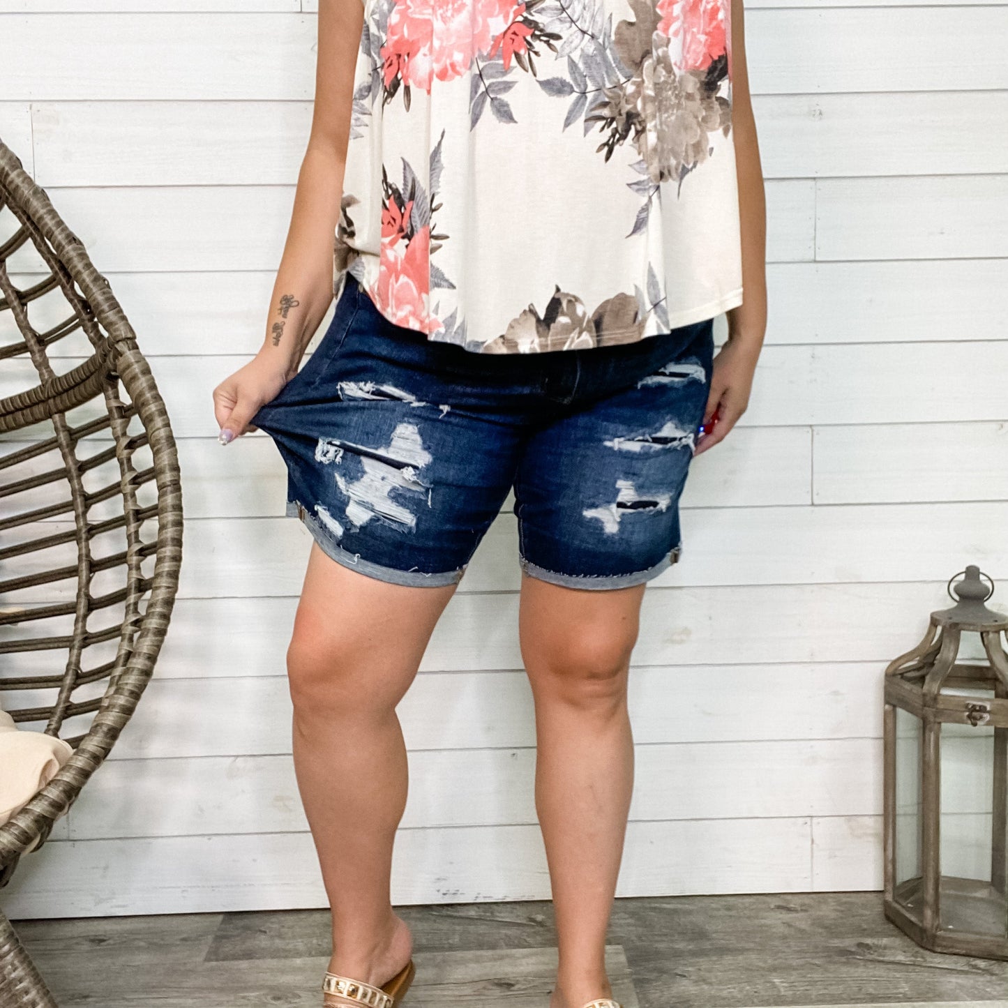 Judy Blue "New Blue Day" Denim Patch Bermuda Shorts