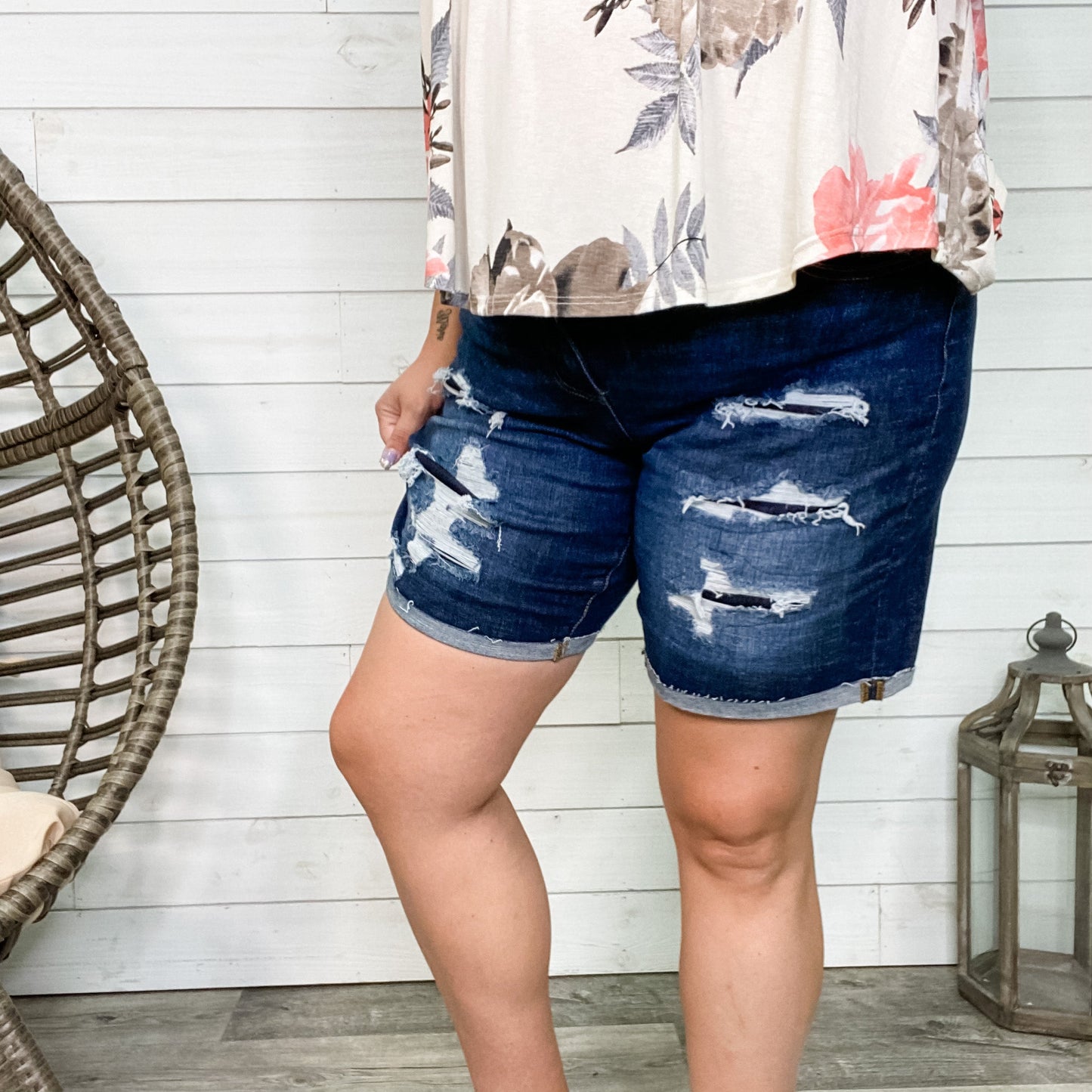 Judy Blue "New Blue Day" Denim Patch Bermuda Shorts