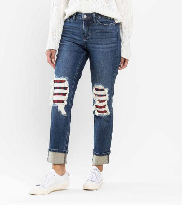 Judy Blue "On The Farm" Buffalo Patch Boyfriend Jeans