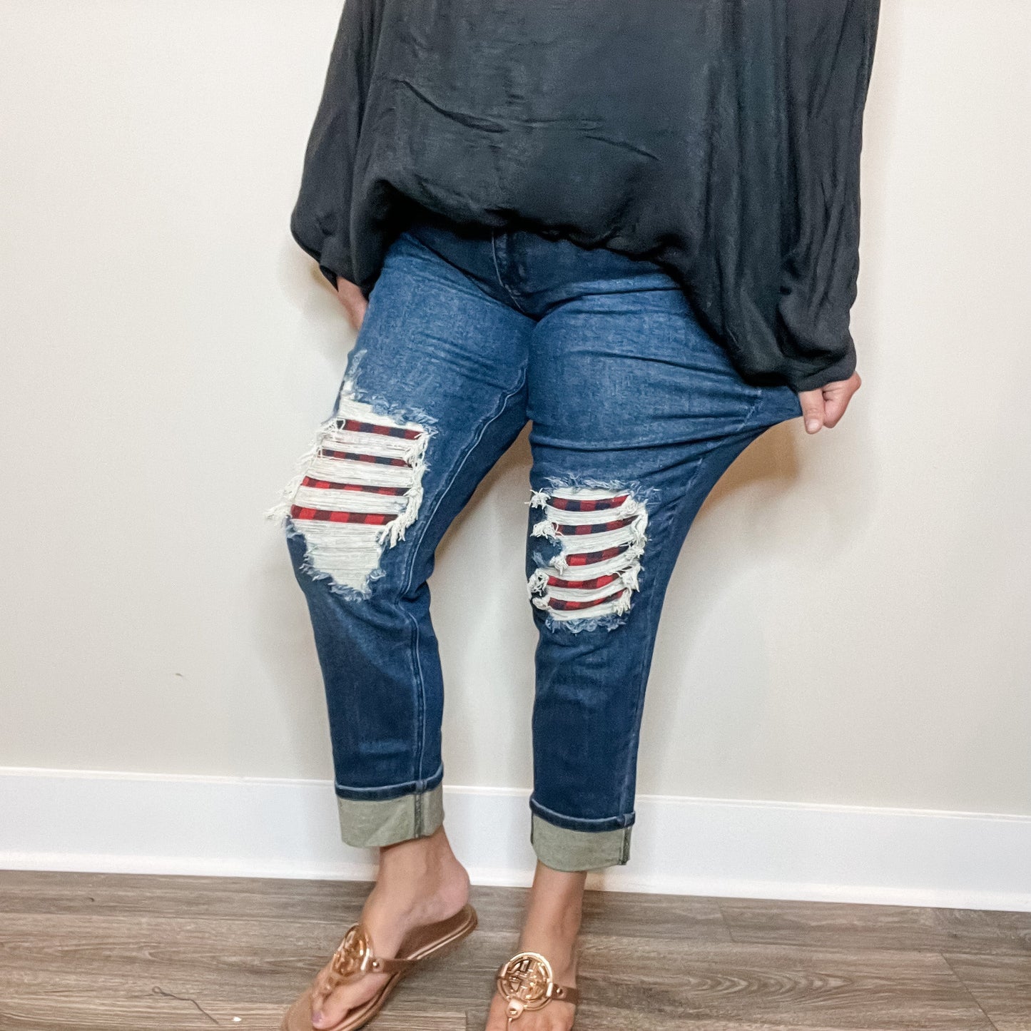 Judy Blue "On The Farm" Buffalo Patch Boyfriend Jeans