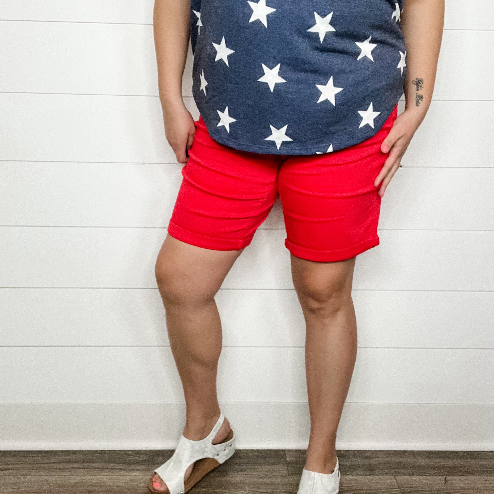 Judy Blue "Red Alert" Tummy Control Red Bermuda Shorts
