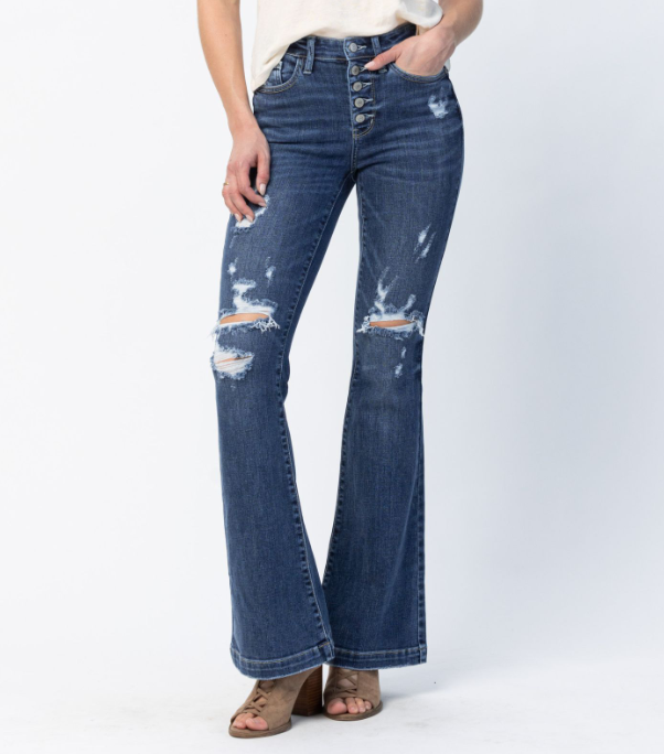 Judy Blue "Saddle Up" Buttonfly Flare Jeans