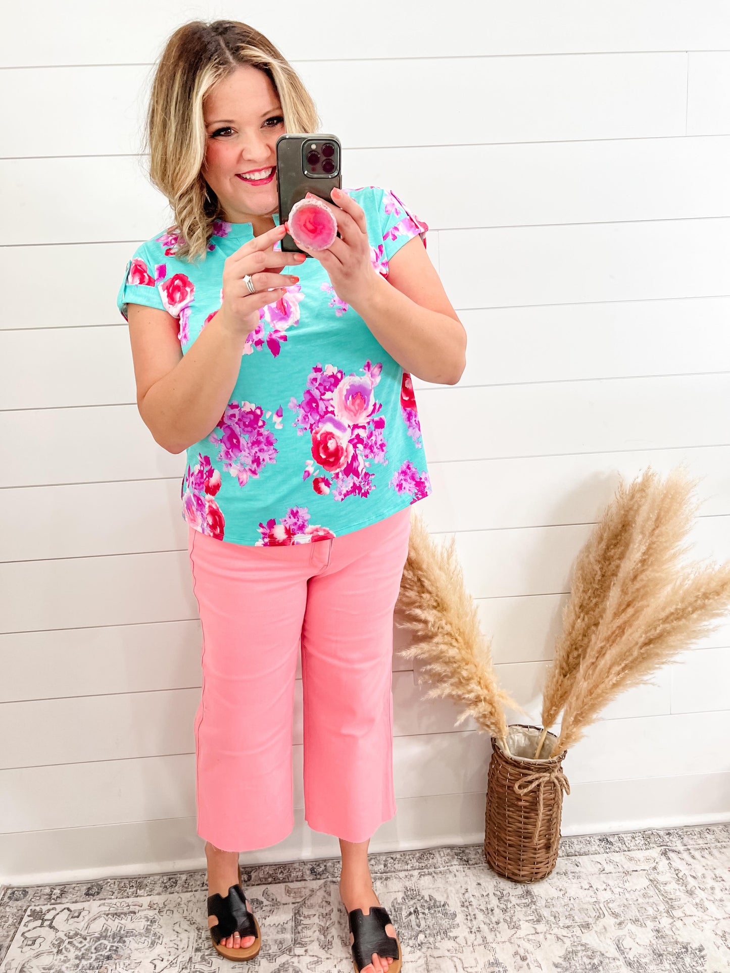 Judy Blue "Sammy" Pink Tummy Control Wide Leg Crops