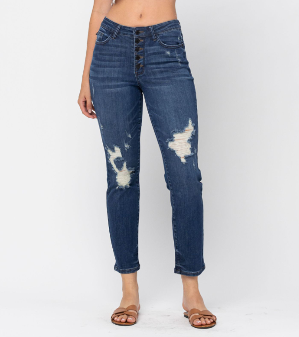 Judy Blue "She's A Wild One" Buttonfly Boyfriend Jean