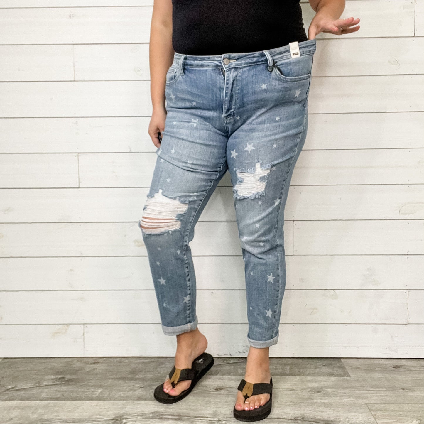 Judy Blue Star Print Boyfriend Jeans