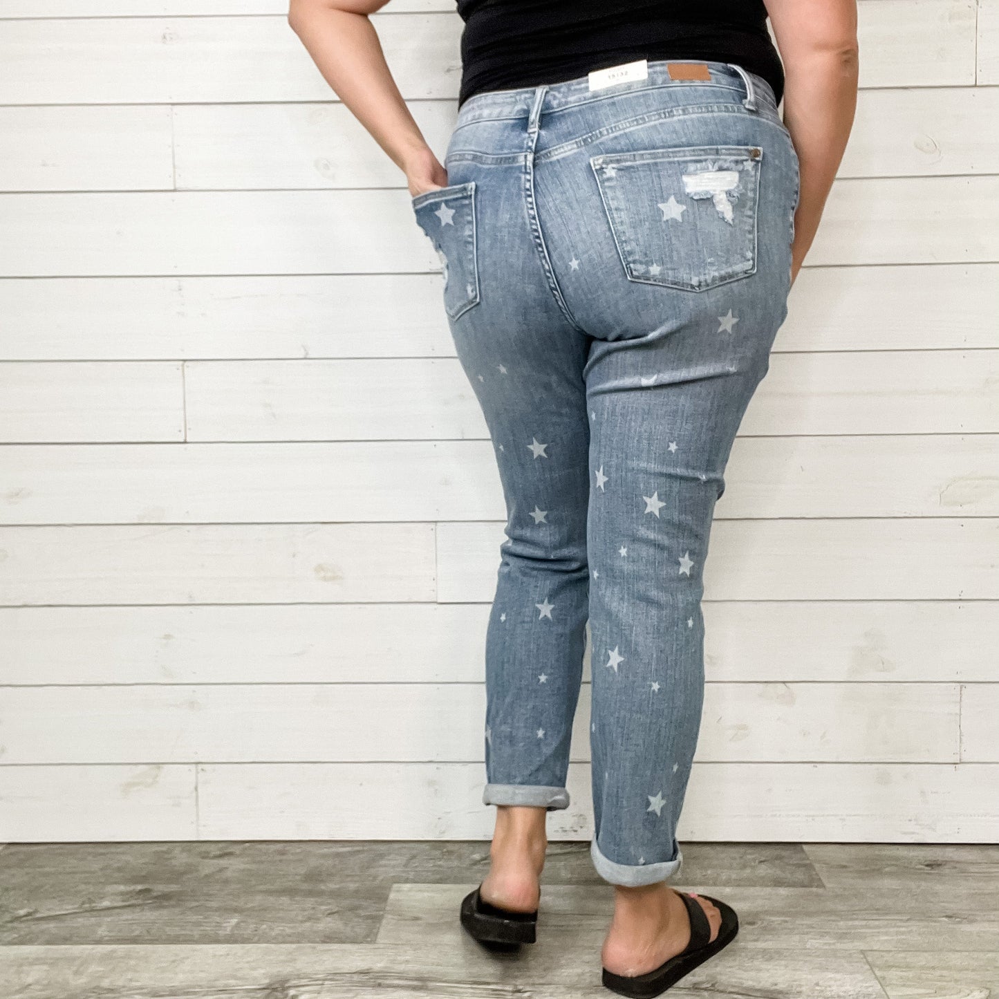 Judy Blue Star Print Boyfriend Jeans