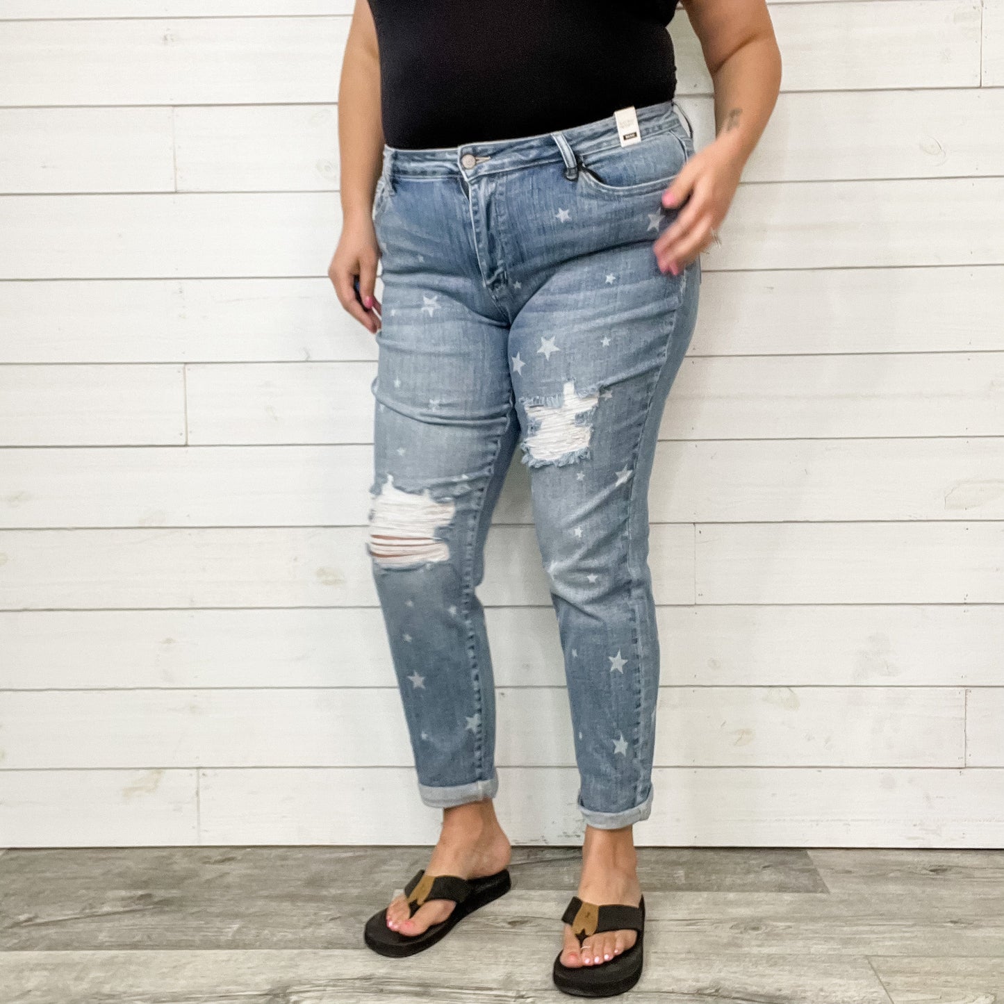 Judy Blue Star Print Boyfriend Jeans