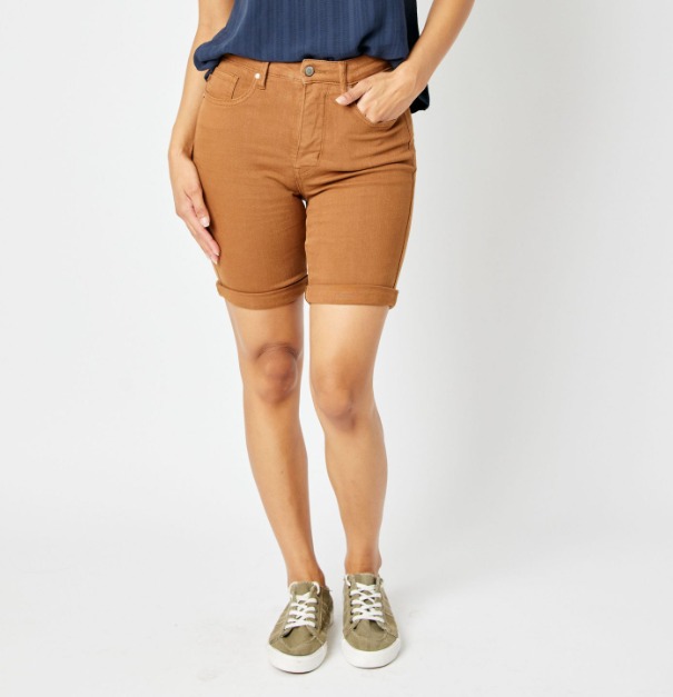 Judy Blue "You're A Wild One" Tummy Control Brown Bermuda Shorts